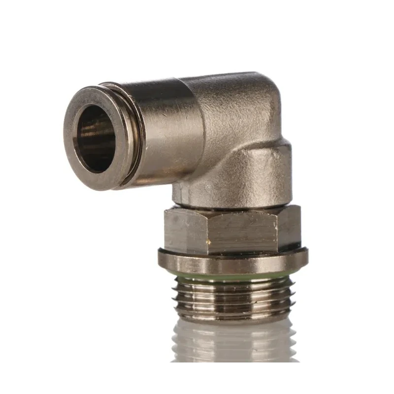 Festo Brass Threaded-to-Tube Pneumatic Fitting, Male G 3/8, 8mm Push-in Connector, Nickel Finish NPQH-L-G38-Q8-P10