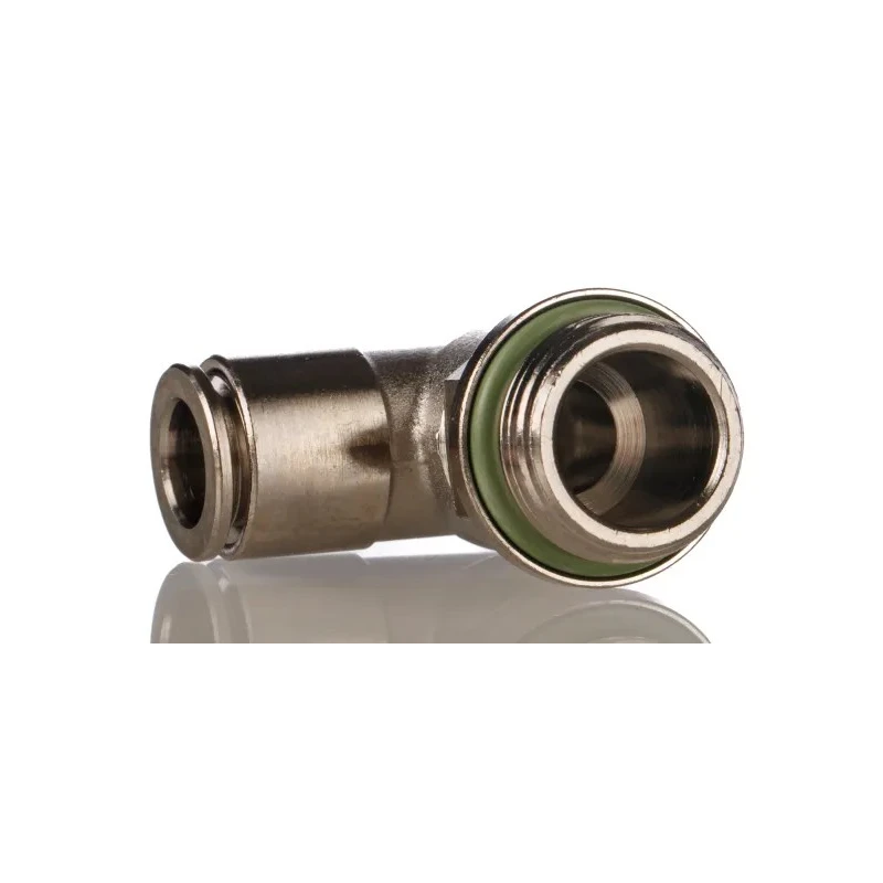 Festo Brass Threaded-to-Tube Pneumatic Fitting, Male G 3/8, 8mm Push-in Connector, Nickel Finish NPQH-L-G38-Q8-P10