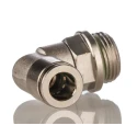 Festo Brass Threaded-to-Tube Pneumatic Fitting, Male G 3/8, 8mm Push-in Connector, Nickel Finish NPQH-L-G38-Q8-P10