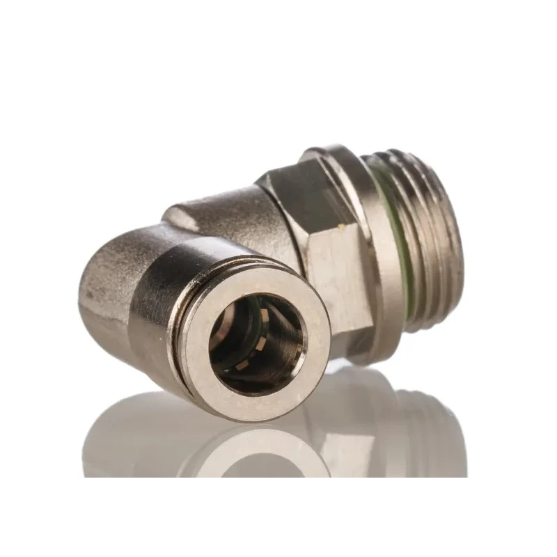 Festo Brass Threaded-to-Tube Pneumatic Fitting, Male G 3/8, 8mm Push-in Connector, Nickel Finish NPQH-L-G38-Q8-P10