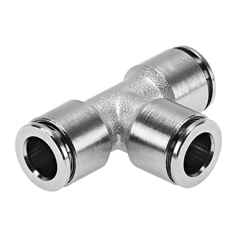 Festo Pneumatic Tee Tube-to-Tube Adaptor Push-in 6 mm to 6 mm Nickel Plated Brass Chemical Resistant Food NPQH-T-Q6-E-P10