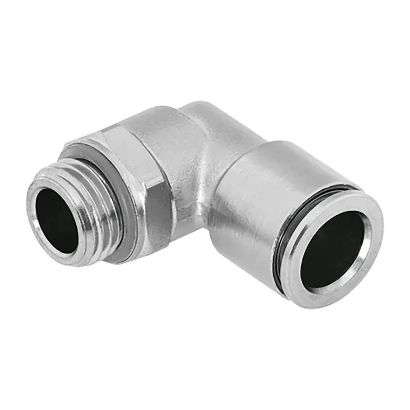 Festo Brass Pneumatic Fitting Male M5 Thread to 6mm Push-In Elbow, 90°, Nickel Finish NPQH-L-M5-Q6-P10
