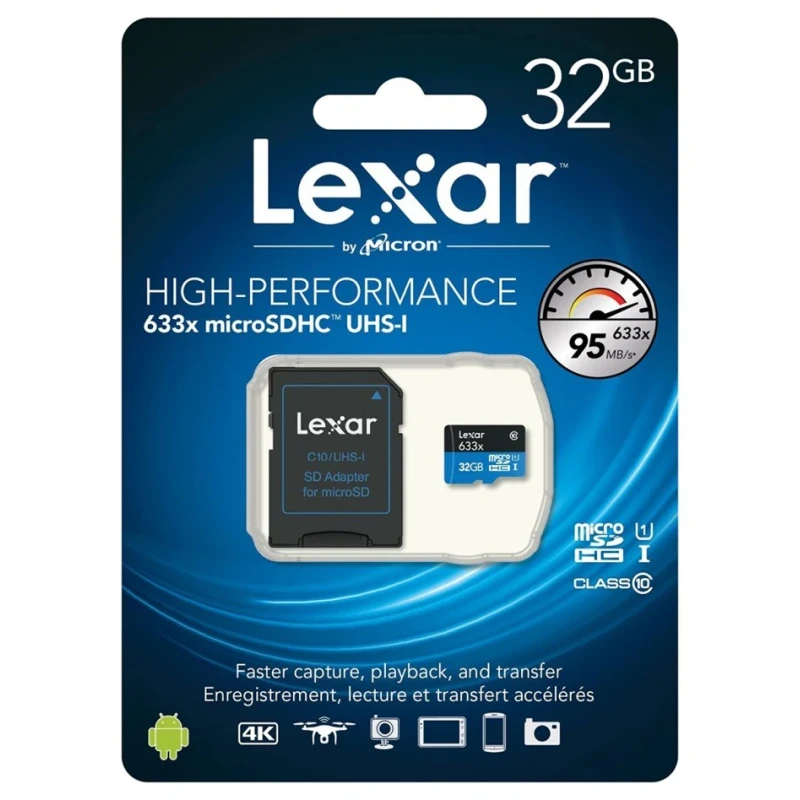 Lexar Industrial Grade 32 GB MicroSDHC Memory Card Class 10 UHS-I U1 with Adapter LSDMI32GBBEU633A