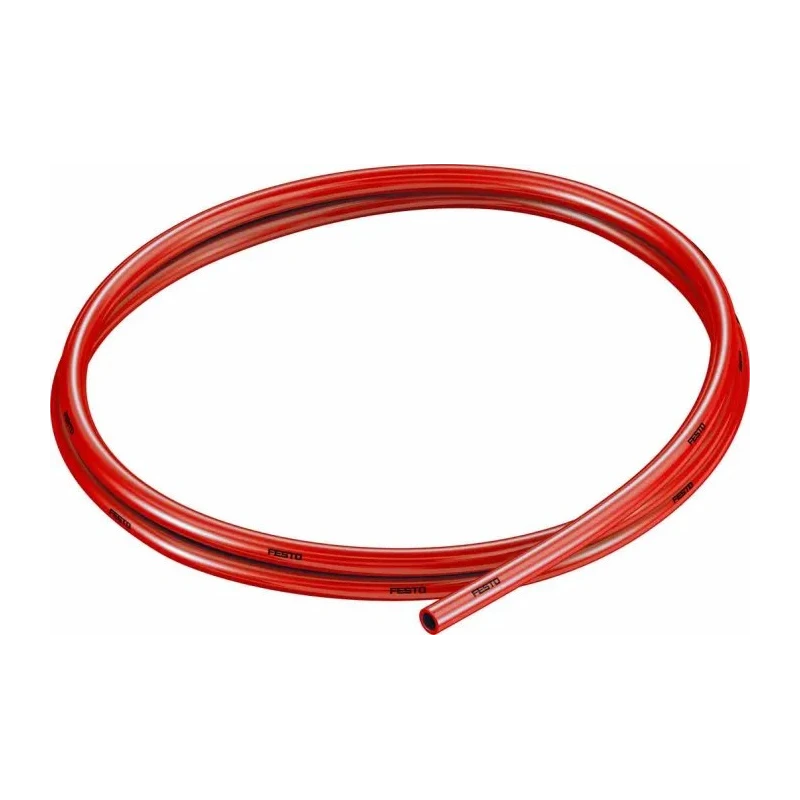 Festo Compressed Air Pipe Red Polyurethane 6 mm Outside Diameter, 4 mm Inside Diameter, 50 m Length, Hydrolysis PUN-H-6X1-RT