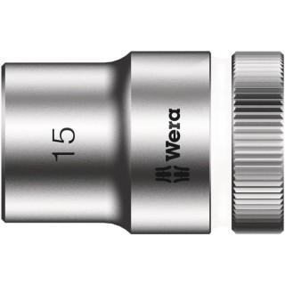 Wera Chrome Vanadium Steel 1/2 in Drive 15 mm 6 Point Hex Socket, 37mm Overall Length 05003606001