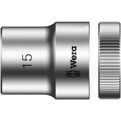 Wera Chrome Vanadium Steel 1/2 in Drive 15 mm 6 Point Hex Socket, 37mm Overall Length 05003606001