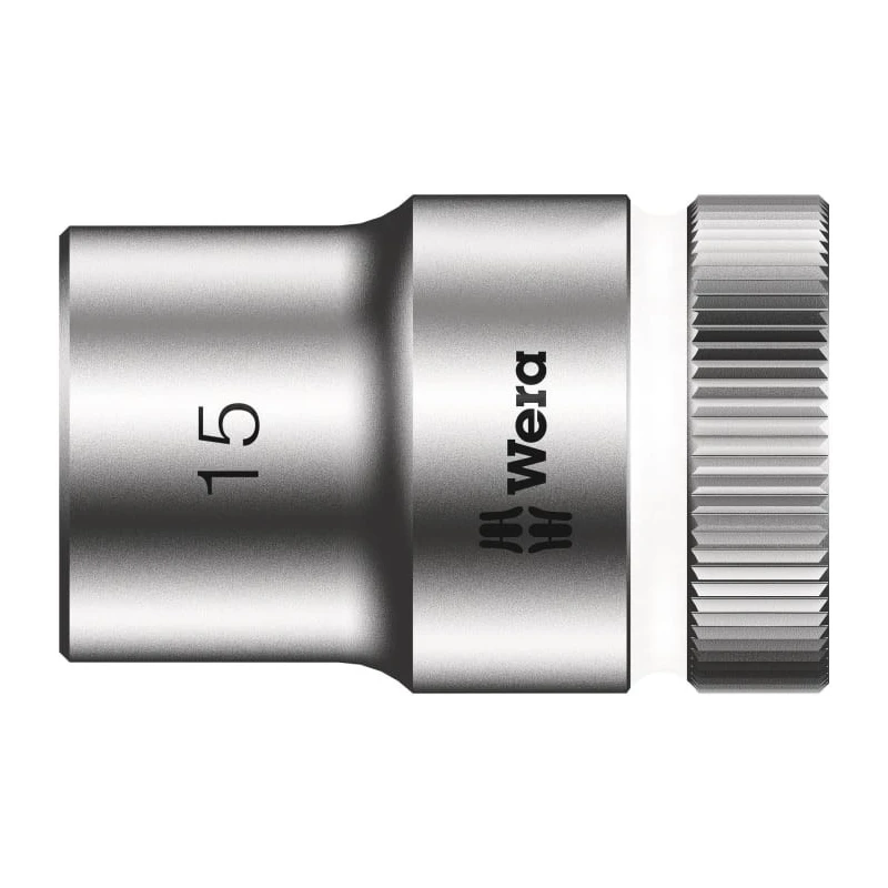 Wera Chrome Vanadium Steel 1/2 in Drive 15 mm 6 Point Hex Socket, 37mm Overall Length 05003606001