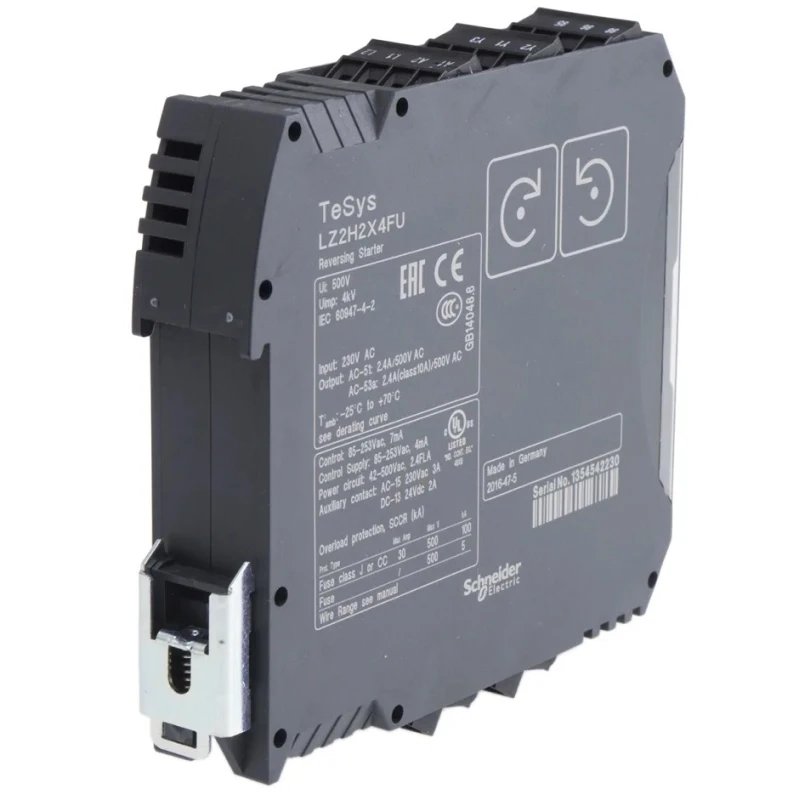 Schneider Electric TeSys H Advanced Motor Starter, Reversible, 3 Phase, 500V ac, 1.1 kW, 2.4A, IP20 LZ2H2X4FU