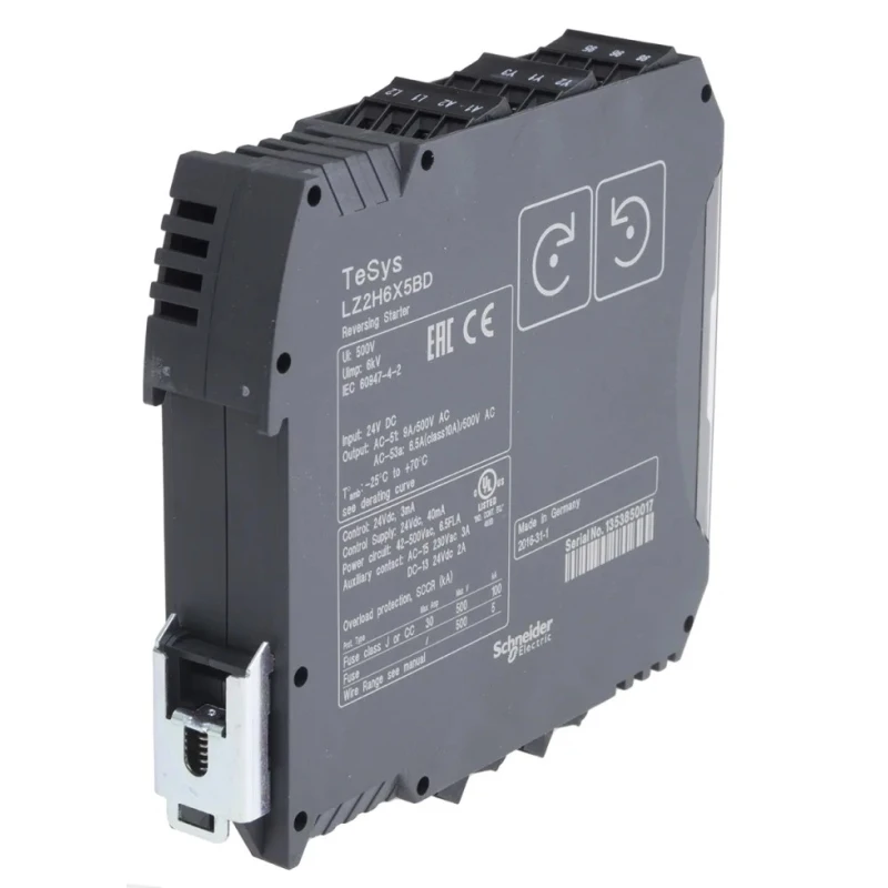 Schneider Electric TeSys H Reversing Starter, Reversible, 3 kW, 500V ac, 3 Phase, 6.5A, IP20, DIN Rail Mount LZ2H6X5BD