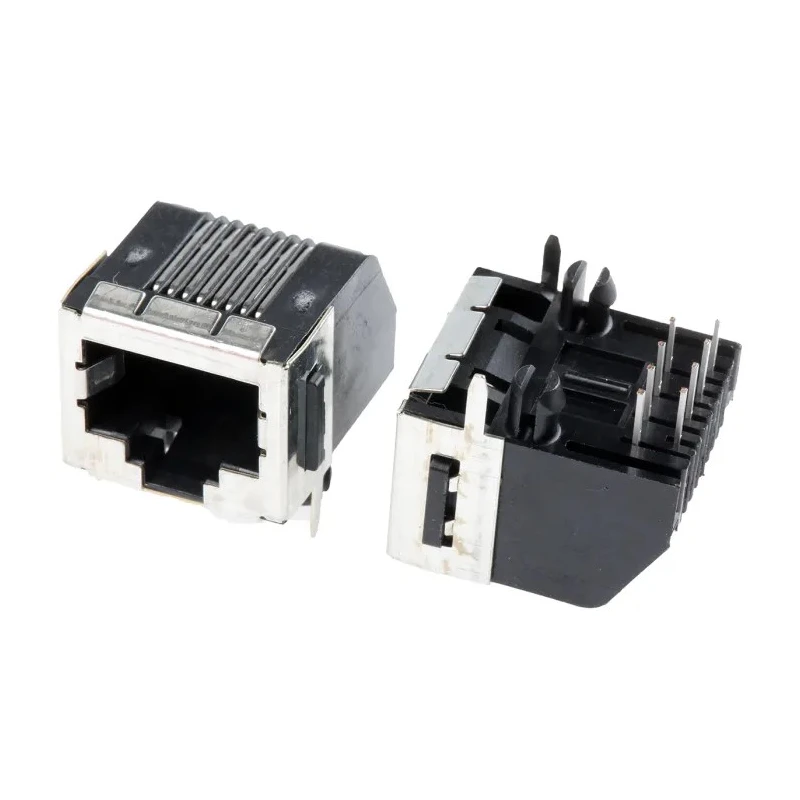 TE Connectivity 5555141 Series Cat3 Shielded Right Angle Female RJ45 Connector Through Hole 1 Port 8 Way RJ45