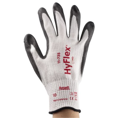 Ansell HyFlex 11-735 White Nylon Cut Resistant Work Gloves Size 10 Polyurethane Coating 11735100