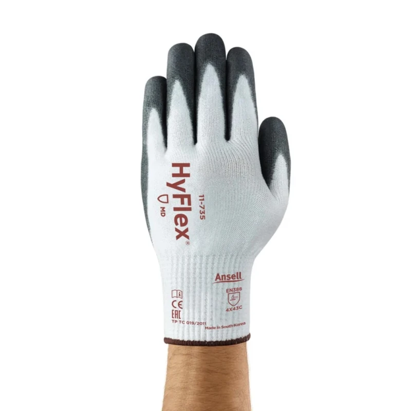 Ansell HyFlex 11-735 White Nylon Cut Resistant Work Gloves Size 10 Polyurethane Coating 11735100