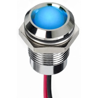 RS PRO Blue Panel Mount Indicator 1.8V dc, 3.3V dc, 20mA, Lead Wire Termination, IP67 Prominent Bezel 130-1077