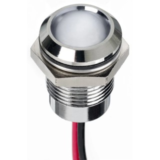 RS PRO White Panel Mount Indicator, 1.8V dc, 3.3V dc, 20mA, Lead Wire Termination, IP67, Prominent Bezel, Silver 130-1078