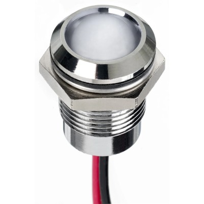 RS PRO White Panel Mount Indicator, 1.8V dc, 3.3V dc, 20mA, Lead Wire Termination, IP67, Prominent Bezel, Silver 130-1078