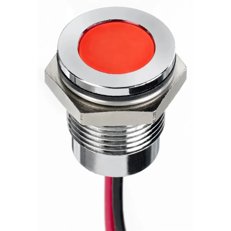 RS PRO Red Panel Mount Indicator 24V DC 20mA Lead Wire Termination IP67 Flush Bezel Silver 130-2259