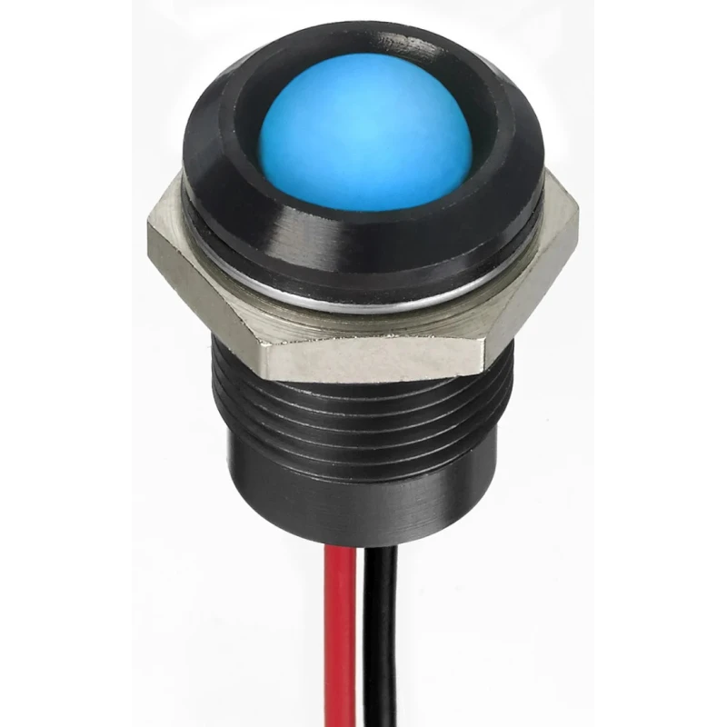 RS PRO Blue Panel Mount Indicator 24V DC 20mA Lead Wire Termination IP67 Prominent Bezel 130-2281