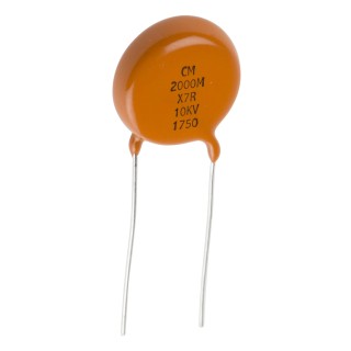 Vishay Single Layer Ceramic Capacitor 2 nF 10kV DC ±20 % X7R Dielectric Through Hole 105°C Max Op. Temp. 615RX7RAM103EN202M