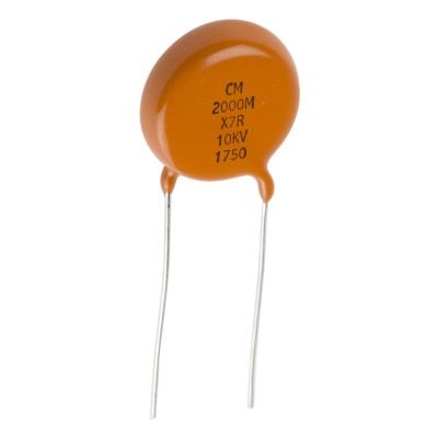 Vishay Single Layer Ceramic Capacitor 2 nF 10kV DC ±20 % X7R Dielectric Through Hole 105°C Max Op. Temp. 615RX7RAM103EN202M