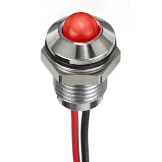 RS PRO Red Panel Mount Indicator 12V dc 20mA Lead Wire Termination IP67 Silver Bezel 15.6mm 132-9103