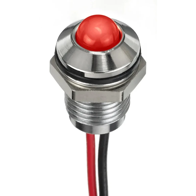 RS PRO Red Panel Mount Indicator 12V dc 20mA Lead Wire Termination IP67 Silver Bezel 15.6mm 132-9103
