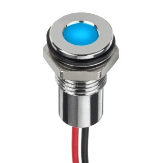 RS PRO Blue Panel Mount Indicator, 24V dc, 20mA Current, Lead Wire Termination, IP67 Rating, Flush Silver Bezel 132-9126