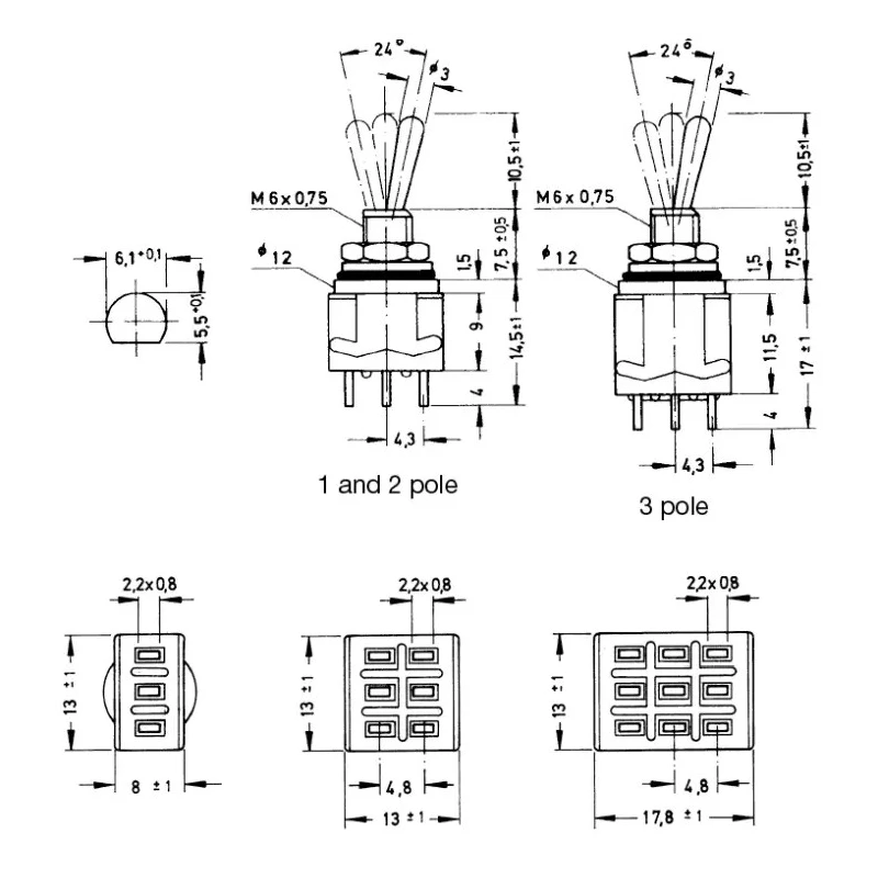 KNITTER-SWITCH Panel Mount Toggle Switch On-Off-On 3PDT Solder Terminal 30V dc 250V ac MTE 306 E