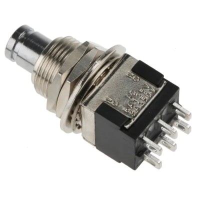 KNITTER-SWITCH Push Button Switch, Momentary, Panel Mount, 12.5 mm Cutout, Silver Actuator, DPDT, IP67, 250 V AC MPG 206 R