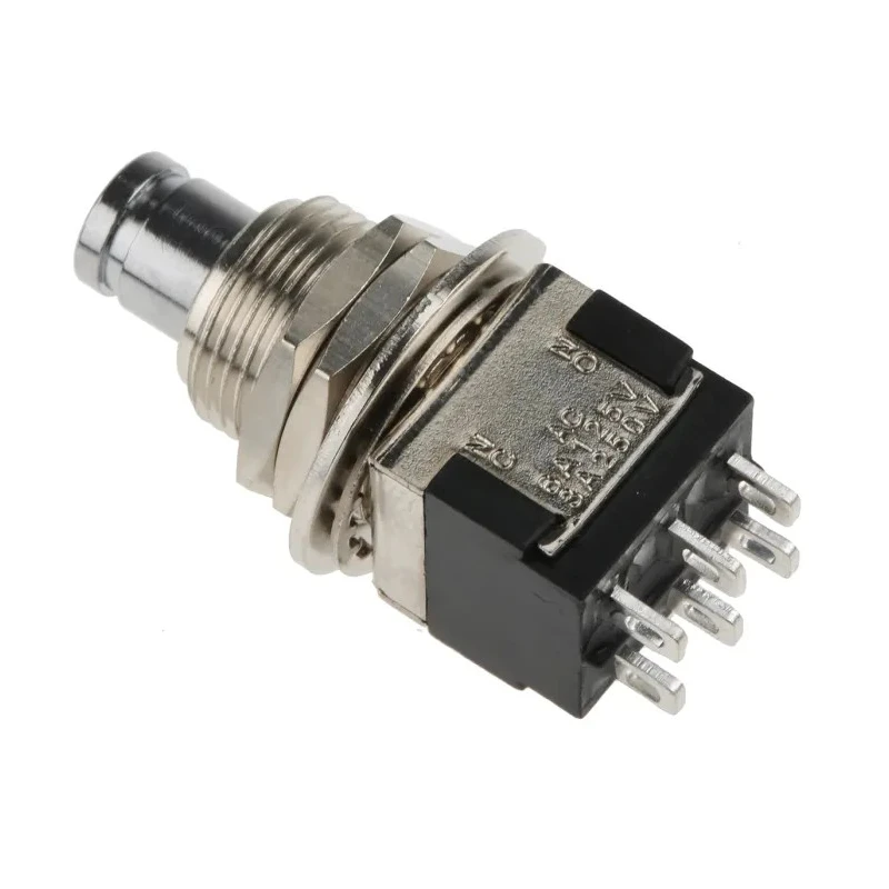 KNITTER-SWITCH Push Button Switch, Momentary, Panel Mount, 12.5 mm Cutout, Silver Actuator, DPDT, IP67, 250 V AC MPG 206 R