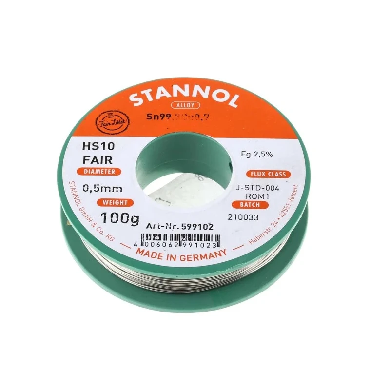 Stannol Lead Free Solder Wire 0.5 mm Diameter, Rosin Based Flux, 227°C Melting Point 599102