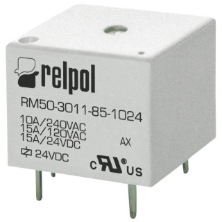 Relpol RM50 Series PCB Power Relay, 9V DC Coil Voltage, 15A Switching Current, SPDT Contact Configuration RM50-3011-85-1009