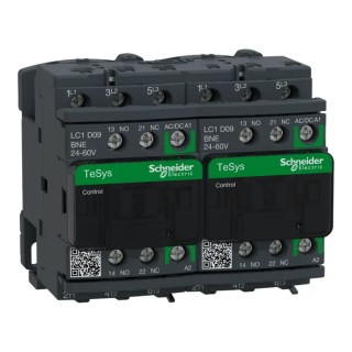 Schneider Electric TeSys D Reversing Contactor 24V ac/dc Coil 3-Pole 9 A 5.5 kW 60V 3 NO 690V ac LC2D09BNE