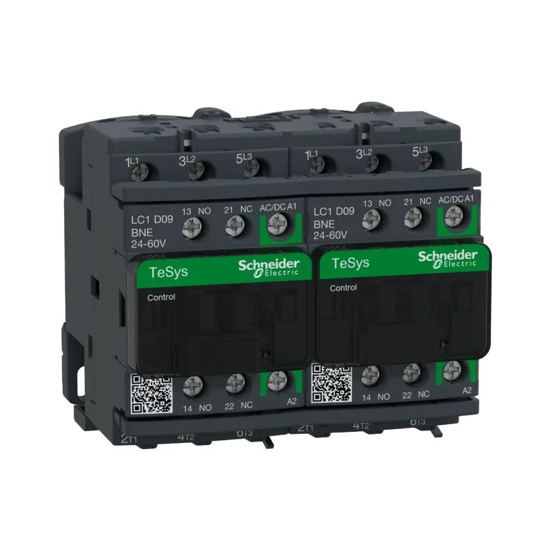 Schneider Electric TeSys D Reversing Contactor 24V ac/dc Coil 3-Pole 9 A 5.5 kW 60V 3 NO 690V ac LC2D09BNE