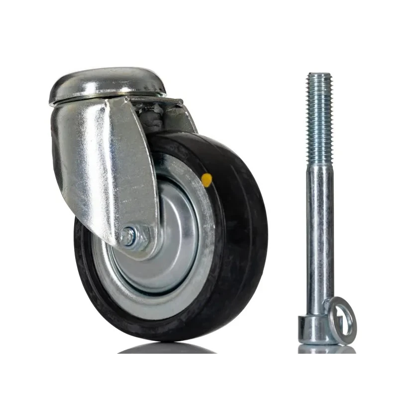 Tente Swivel Castor with 75 mm Rubber Wheel, 60 kg Load Capacity, Steel Hub, Cone Bearing, M10 Stud 2470DYK075P30CHC10X90