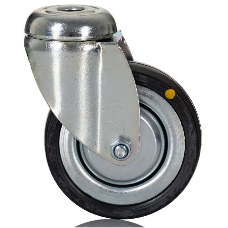 Tente Swivel Castor with 75 mm Rubber Wheel, 60 kg Load Capacity, Steel Hub, Cone Bearing, M10 Stud 2470DYK075P30CHC10X90