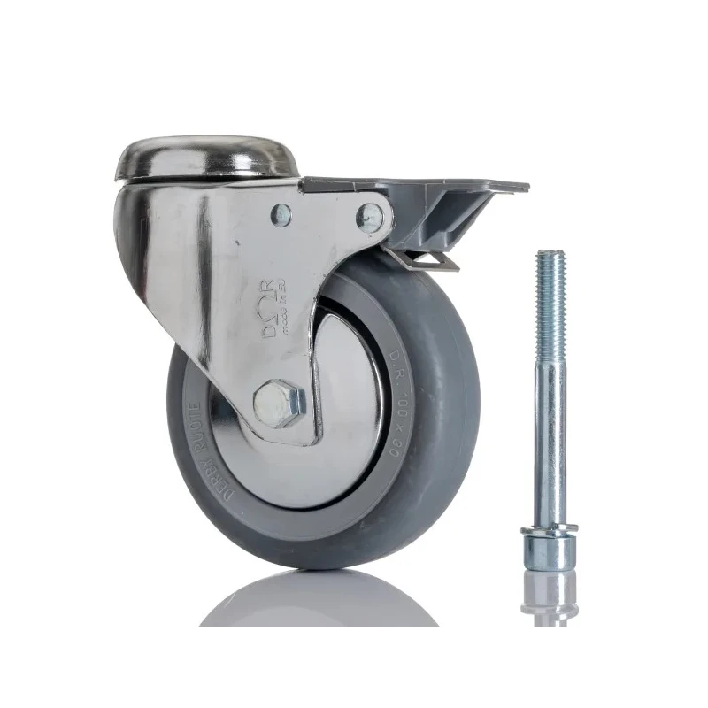 Tente Swivel Castor 80 kg Load Capacity 100 mm Rubber Wheel with M10 Stud Fixing 2877PJO100P30CHC10X90