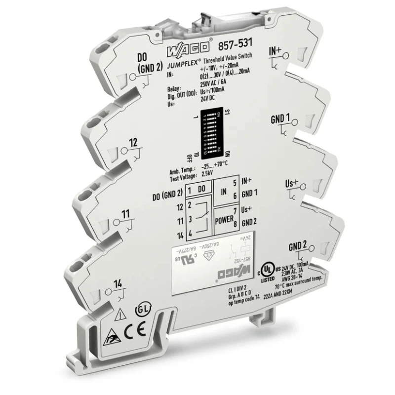WAGO Jumpflex Series Signal Conditioner, Current/Voltage Input, Digital Relay Output, 24V dc Supply 857-531