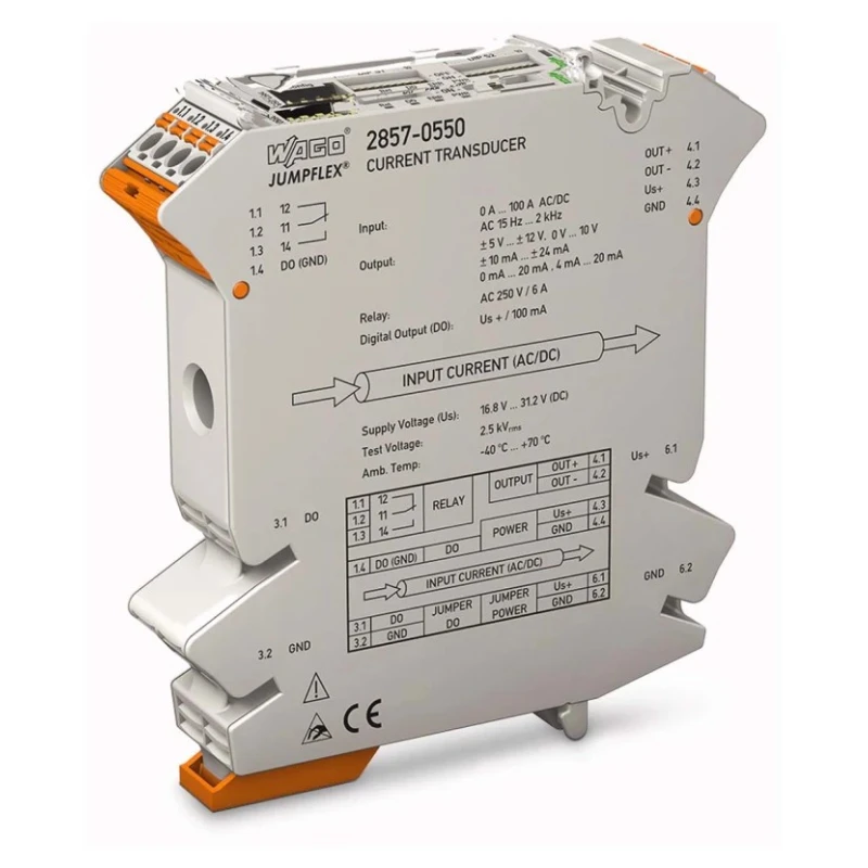 WAGO Jumpflex Series Current Measuring Transducer Current Input Digital Relay Output 24V DC Supply 2857-550