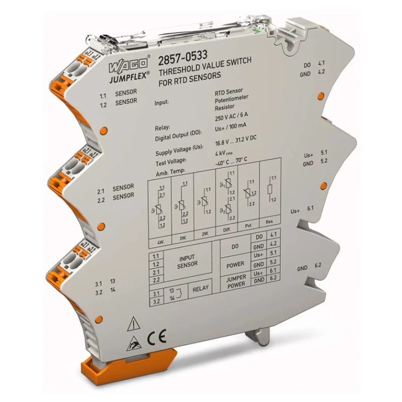 WAGO Jumpflex Series Signal Conditioner, Potentiometer, RTD Input, Relay, Digital Output, 24V dc Supply 2857-533