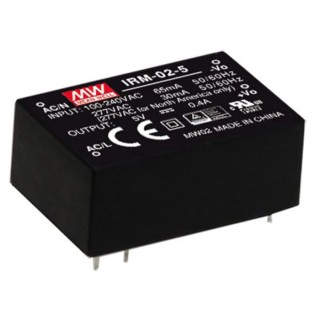MEAN WELL IRM-02-5 Switching Power Supply 5V DC, 2W, PCB Mount, 85-305V AC Input IRM-02-5