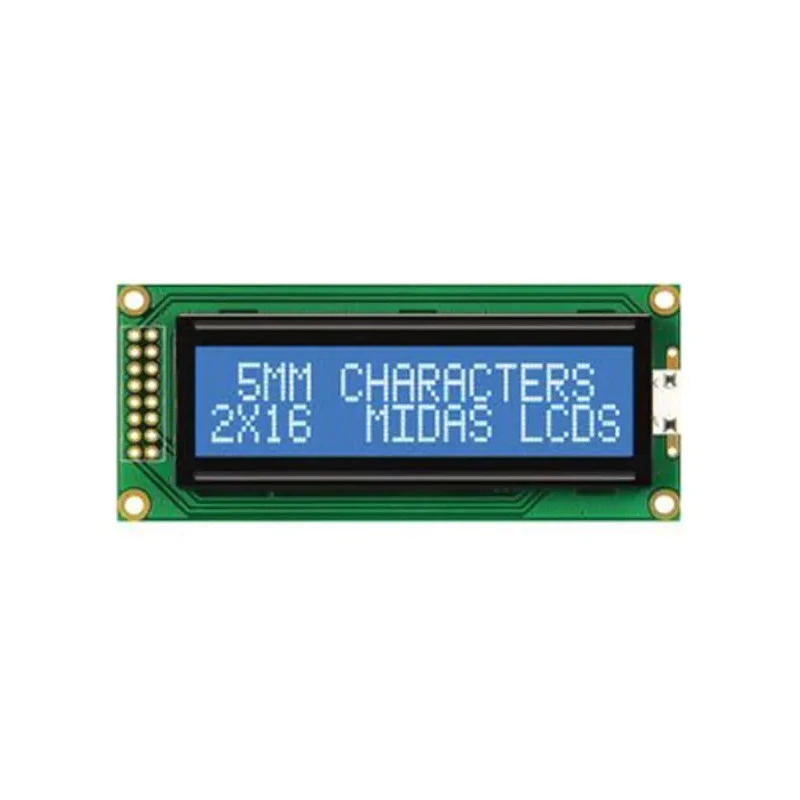 Midas LCD Monochrome Alphanumeric LED Backlit Display 2 x 16 Characters Blue on White MC21605B6WD-BNMLW-V2