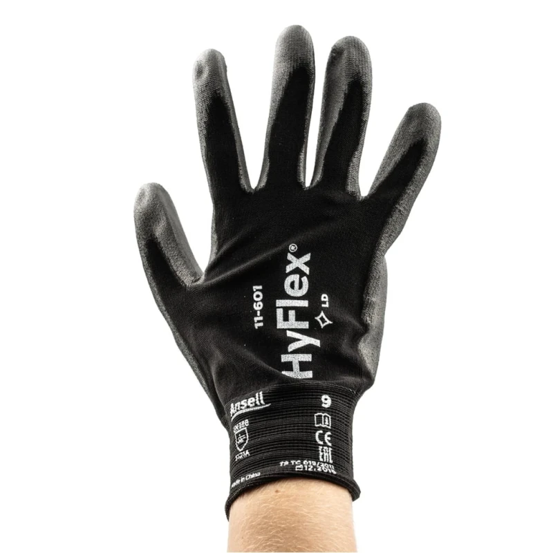 Ansell HyFlex Black Nylon Work Gloves Size 9 Polyurethane Coating Safety General Purpose 4 Gloves 11601090