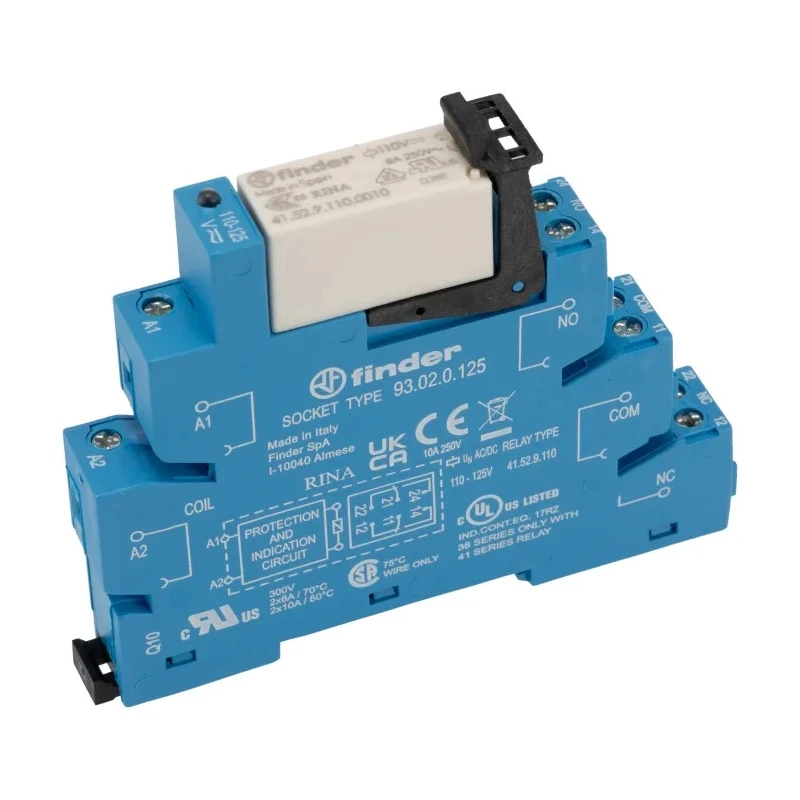 Finder 38 Series Interface Relay, DIN Rail Mount, 125V AC/DC Coil, DPDT Contact, 4.6mA Coil Current 38.52.0.125.0060