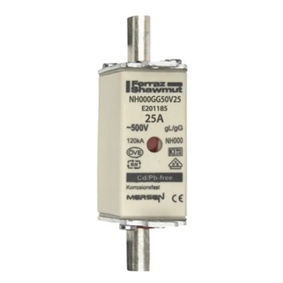 Mersen 25A Centred Tag Fuse NH000 500V AC High Rupture Capacity NH000GG50V25/3