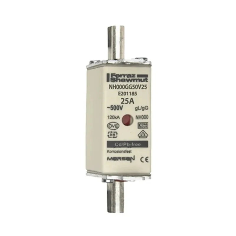 Mersen 25A Centred Tag Fuse NH000 500V AC High Rupture Capacity NH000GG50V25/3