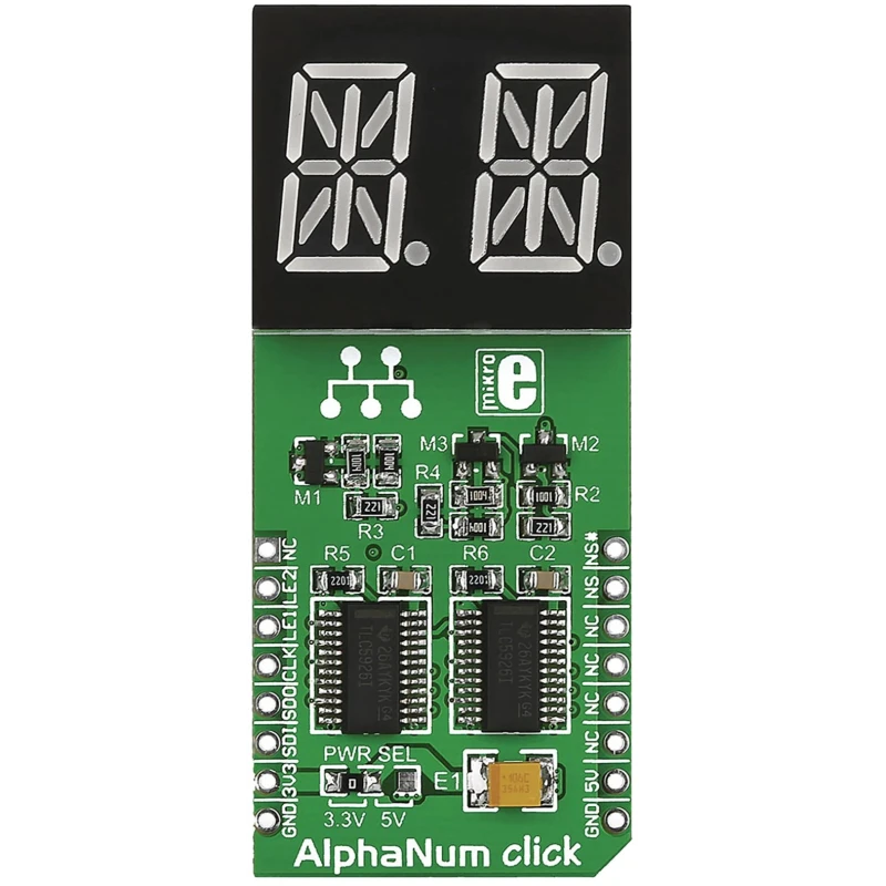 MikroElektronika Display Board AlphaNum G Click 2 14 Segment Display Add On Board With TLC5926 x 2 MIKROE-1851