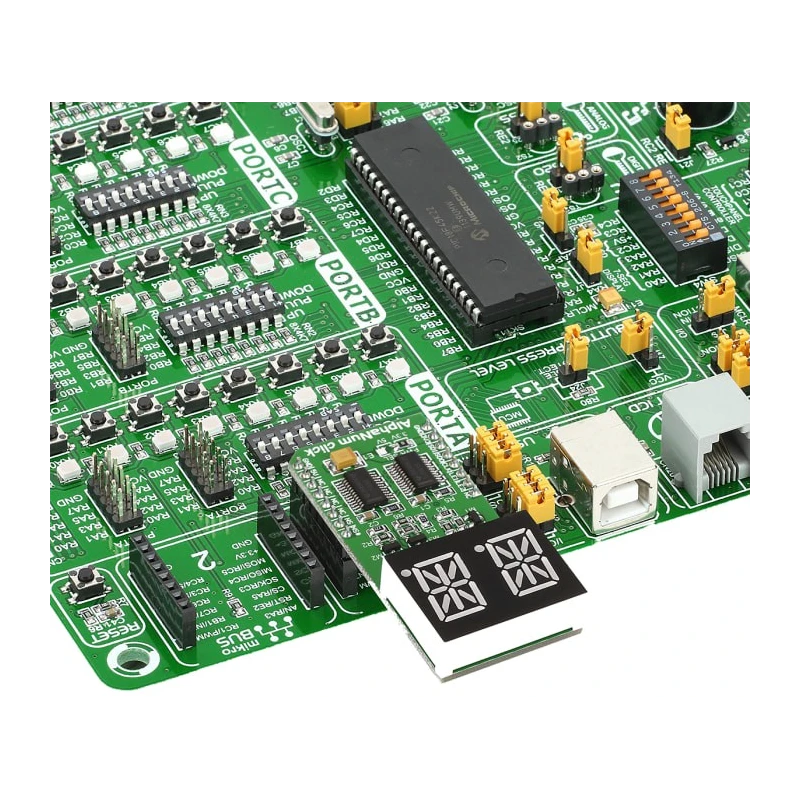MikroElektronika Display Board AlphaNum G Click 2 14 Segment Display Add On Board With TLC5926 x 2 MIKROE-1851