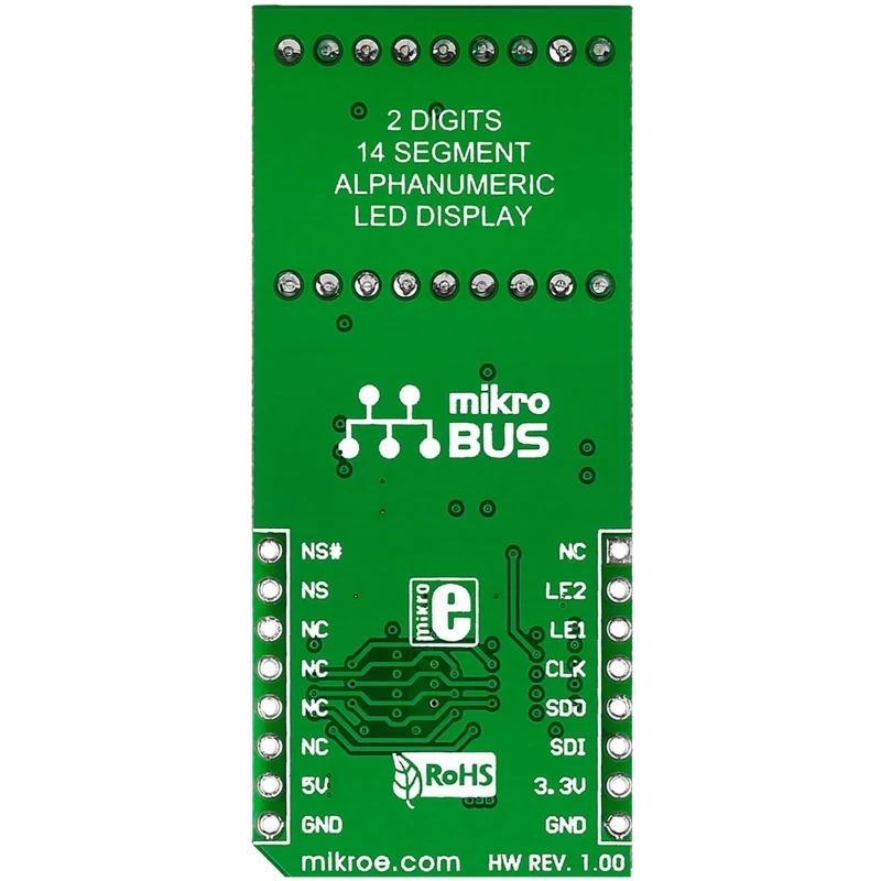 MikroElektronika Display Board AlphaNum G Click 2 14 Segment Display Add On Board With TLC5926 x 2 MIKROE-1851