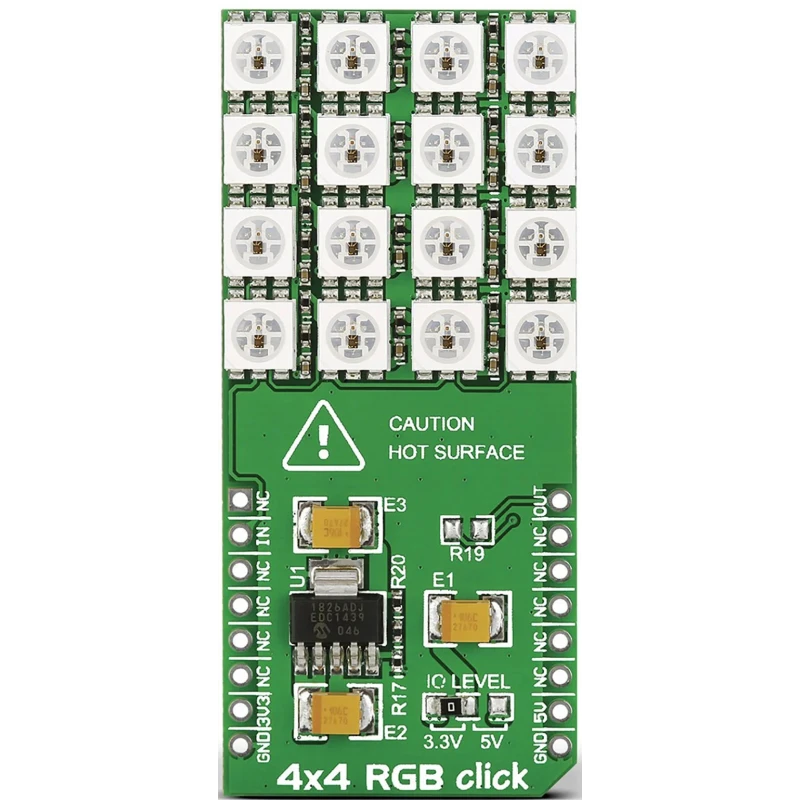 MikroElektronika Display Board 4x4 RGB Click LED Matrix Add On Board with WS2812, MCP1826 LDO Regulator MIKROE-1881
