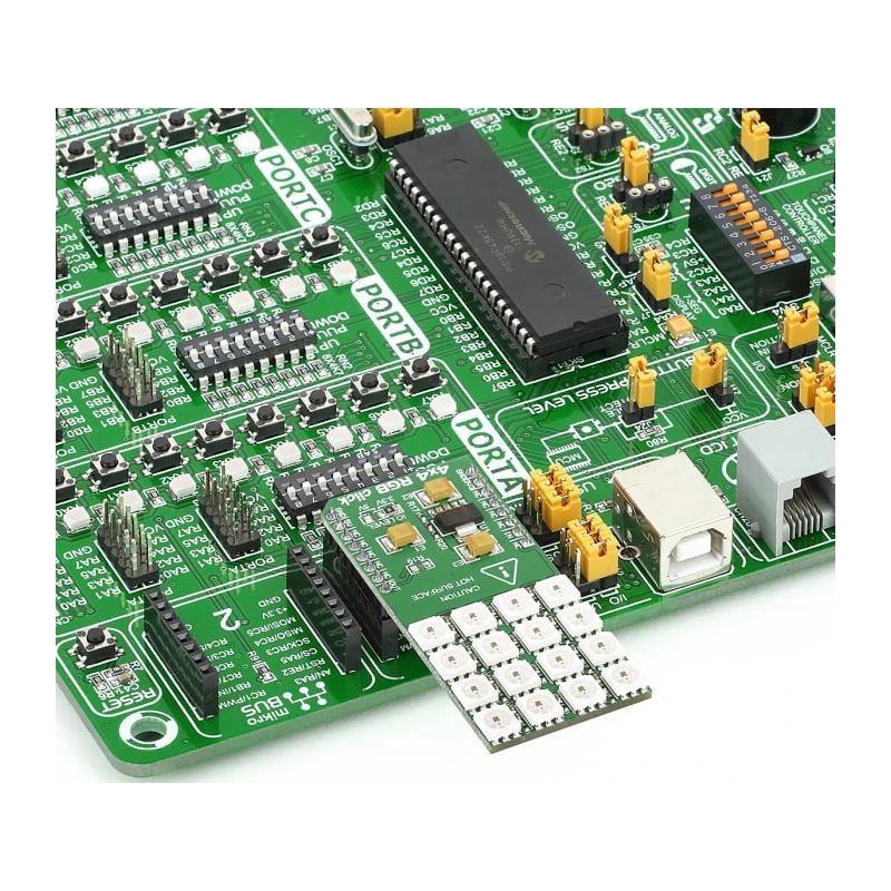 MikroElektronika Display Board 4x4 RGB Click LED Matrix Add On Board with WS2812, MCP1826 LDO Regulator MIKROE-1881